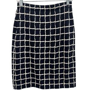 VTG St. John Black Ivory Grid Windowpane Plaid Stretch Knit Pencil Skirt Size XS
